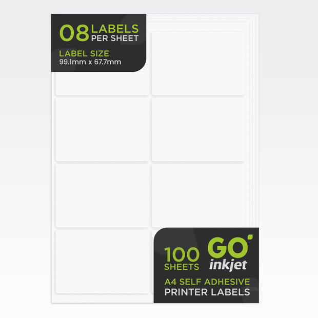A4 Labels 8 Per Sheet Matt White Pack of 100 Sheets – GO Inkjet